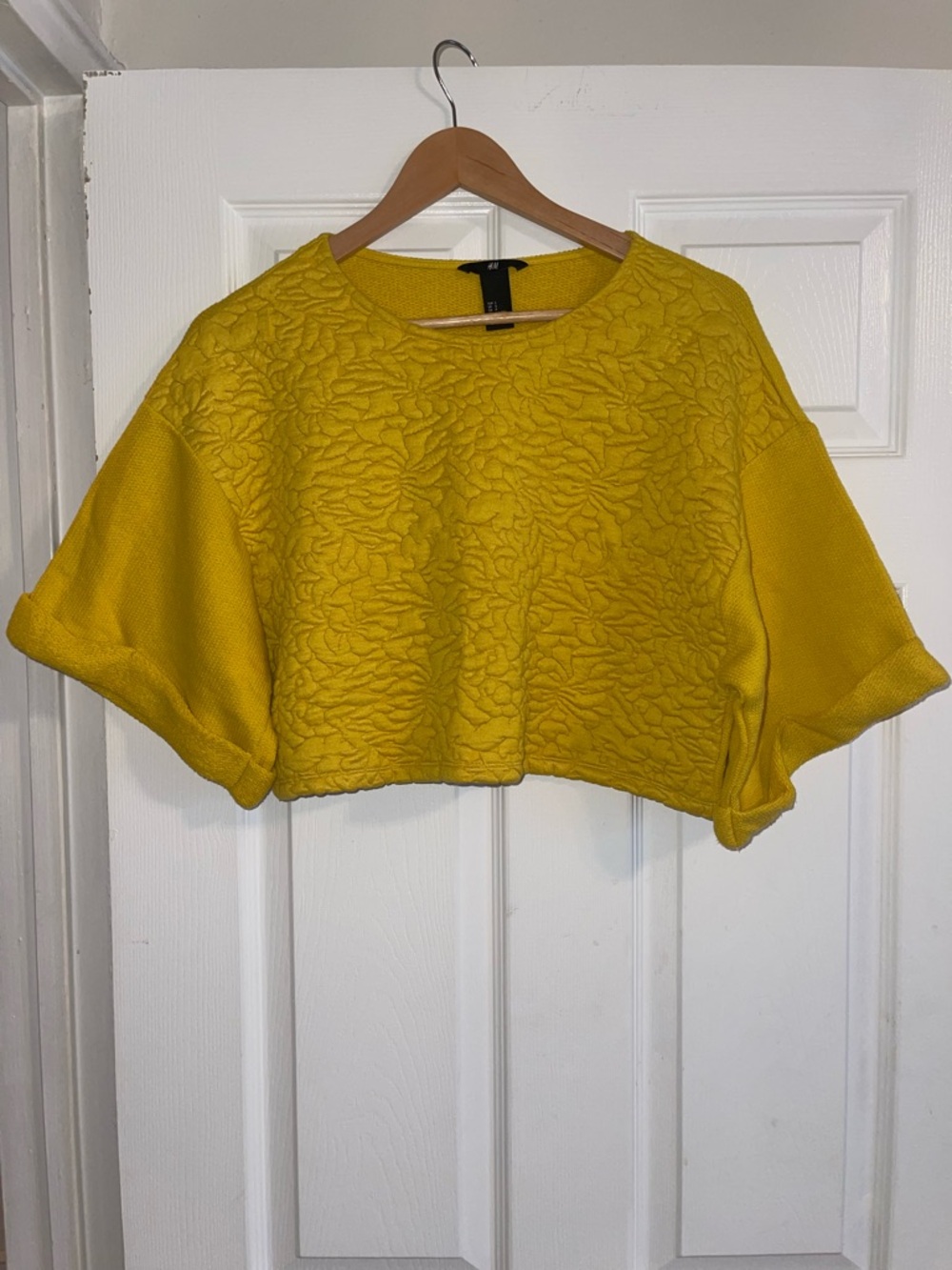 H&M Yellow Textured Cropped Boxy Top
